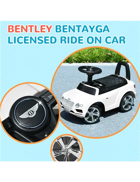 AIYAPLAY Bentley Bentayga Licensed Foot to Floor Ride on Car, Sliding Car Push Along Car w/ Under Seat Storage - White