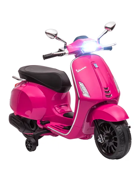 AIYAPLAY 12V Vespa Licensed Kids Electric Motorbike w/ Music, Headlights, FM Radio, for 3-6 Years - Pink