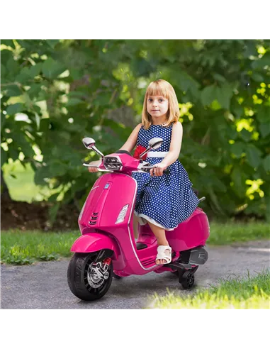AIYAPLAY 12V Vespa Licensed Kids Electric Motorbike w/ Music, Headlights, FM Radio, for 3-6 Years - Pink