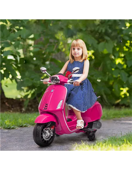 AIYAPLAY 12V Vespa Licensed Kids Electric Motorbike w/ Music, Headlights, FM Radio, for 3-6 Years - Pink