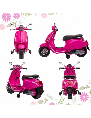 AIYAPLAY 12V Vespa Licensed Kids Electric Motorbike w/ Music, Headlights, FM Radio, for 3-6 Years - Pink