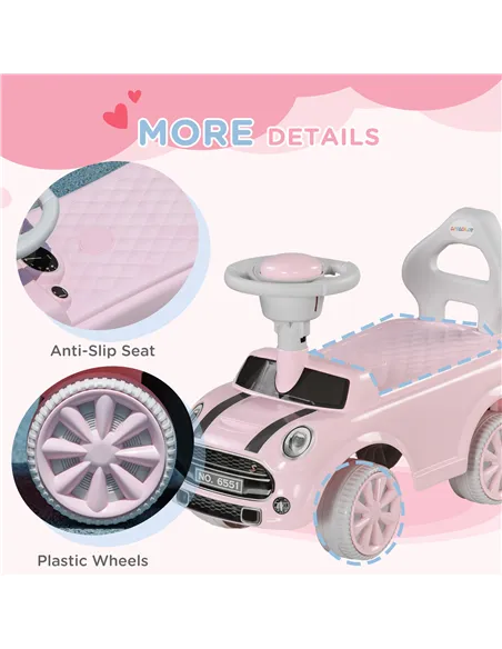 AIYAPLAY Foot To Floor Ride On Car Sliding Car w/ Air Horn, Anti-Over-Backwards, 18 to 36 Months - Pink