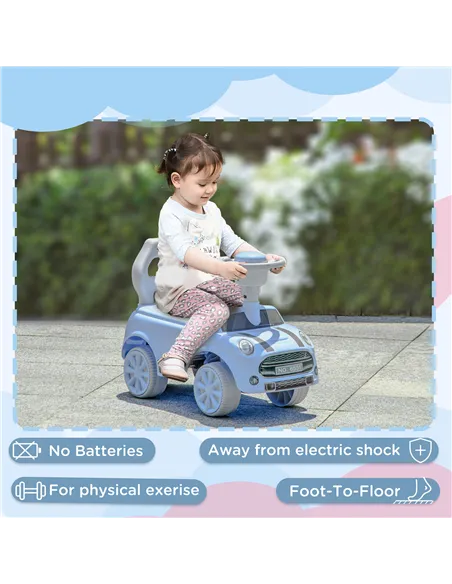 AIYAPLAY Foot To Floor Ride On Car Sliding Car w/ Air Horn, Anti-Over-Backwards, 18 to 36 Months - Light Blue