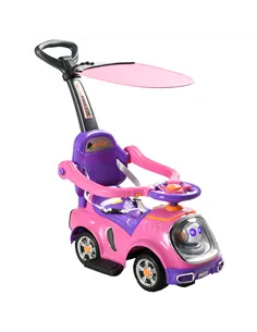 AIYAPLAY 3 in 1 Ride on Push Car, Cartoon Robot Theme Foot to Floor Slider w/ Handle Light Music Horn, Storage - Pink