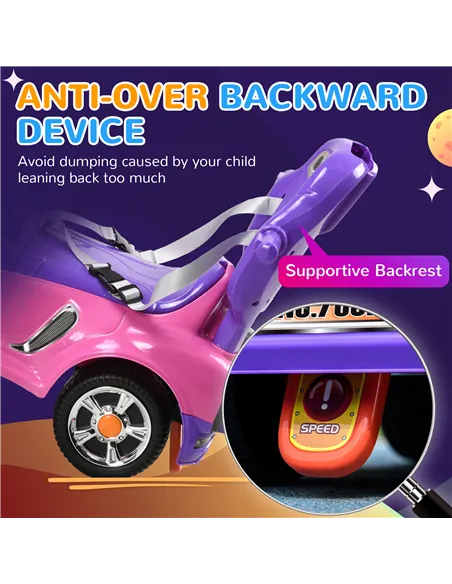 AIYAPLAY 3 in 1 Ride on Push Car, Cartoon Robot Theme Foot to Floor Slider w/ Handle Light Music Horn, Storage - Pink