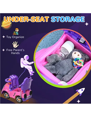 AIYAPLAY 3 in 1 Ride on Push Car, Cartoon Robot Theme Foot to Floor Slider w/ Handle Light Music Horn, Storage - Pink