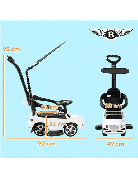 AIYAPLAY Bentley Bentayga Licensed 3-in-1 Baby Push Car,  Ride on Car Sliding Car with Canopy, Horn Music - White