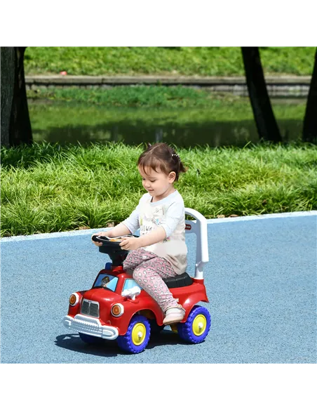 AIYAPLAY Ride On Fire Truck Foot to Floor Design with Under Seat Storage, Steering Wheel, Music, Light, for 1.5-3 Years, Red