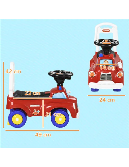 AIYAPLAY Ride On Fire Truck Foot to Floor Design with Under Seat Storage, Steering Wheel, Music, Light, for 1.5-3 Years, Red