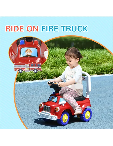 AIYAPLAY Ride On Fire Truck Foot to Floor Design with Under Seat Storage, Steering Wheel, Music, Light, for 1.5-3 Years, Red