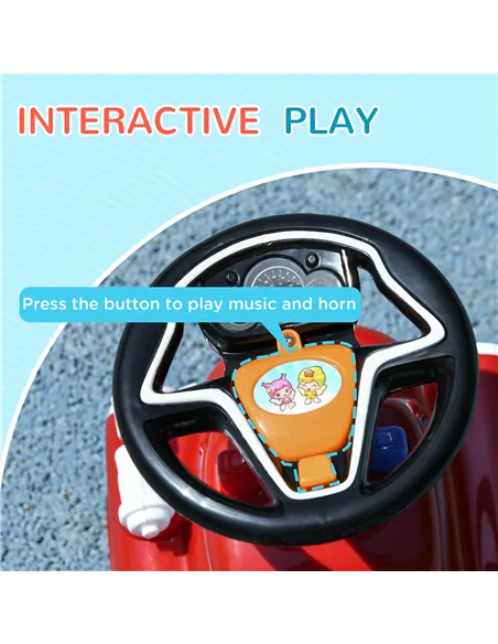 AIYAPLAY Ride On Fire Truck Foot to Floor Design with Under Seat Storage, Steering Wheel, Music, Light, for 1.5-3 Years, Red