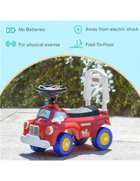 AIYAPLAY Ride On Fire Truck Foot to Floor Design with Under Seat Storage, Steering Wheel, Music, Light, for 1.5-3 Years, Red