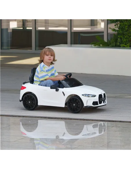 AIYAPLAY 12V BMW Licensed Kids Car, with Easy Transport, Remote Control, Suspension, Music, Horn, LED Lights, White