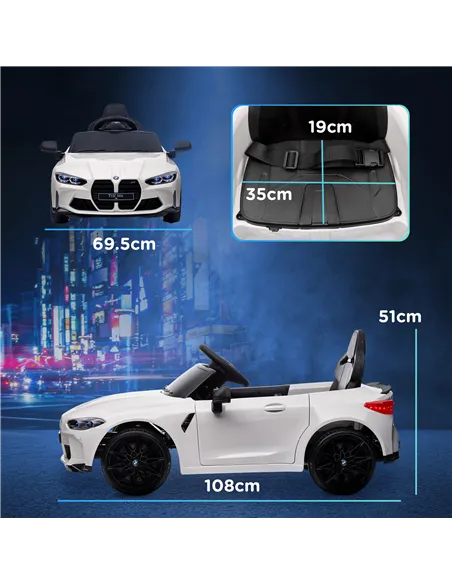 AIYAPLAY 12V BMW Licensed Kids Car, with Easy Transport, Remote Control, Suspension, Music, Horn, LED Lights, White