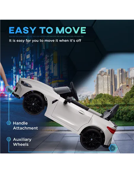 AIYAPLAY 12V BMW Licensed Kids Car, with Easy Transport, Remote Control, Suspension, Music, Horn, LED Lights, White