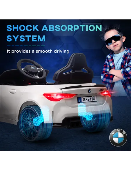 AIYAPLAY 12V BMW Licensed Kids Car, with Easy Transport, Remote Control, Suspension, Music, Horn, LED Lights, White