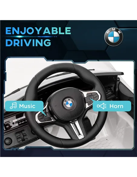 AIYAPLAY 12V BMW Licensed Kids Car, with Easy Transport, Remote Control, Suspension, Music, Horn, LED Lights, White