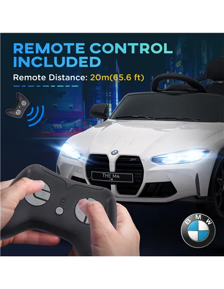AIYAPLAY 12V BMW Licensed Kids Car, with Easy Transport, Remote Control, Suspension, Music, Horn, LED Lights, White