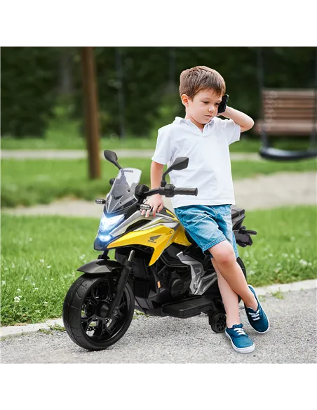 AIYAPLAY 12V Honda Licensed Kids Electric Motorbike w/ Music, Headlights, Early Education Function, for Ages 3-6 Years, Yellow