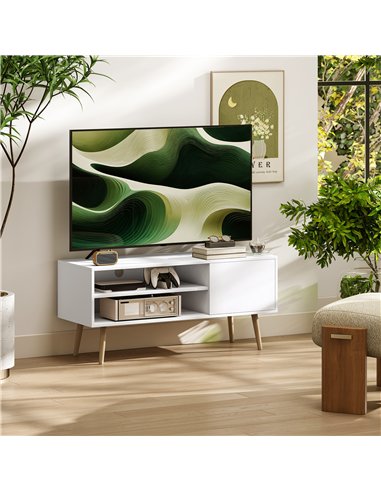 HOMCOM TV Stand up to 55 Inches, TV Unit with Open Shelves and Cable Holes - White