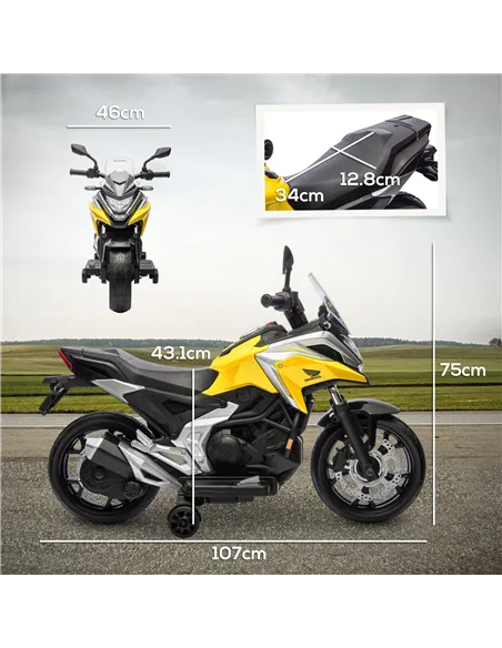 AIYAPLAY 12V Honda Licensed Kids Electric Motorbike w/ Music, Headlights, Early Education Function, for Ages 3-6 Years, Yellow