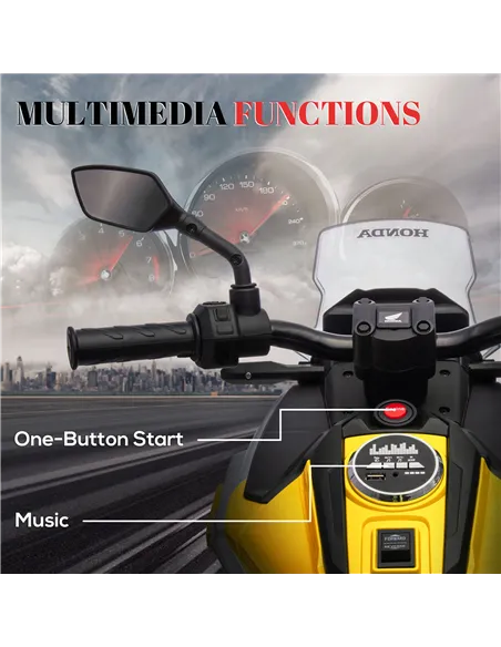 AIYAPLAY 12V Honda Licensed Kids Electric Motorbike w/ Music, Headlights, Early Education Function, for Ages 3-6 Years, Yellow