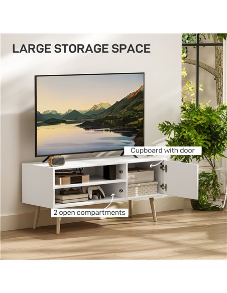 HOMCOM TV Stand up to 55 Inches, TV Unit with Open Shelves and Cable Holes - White