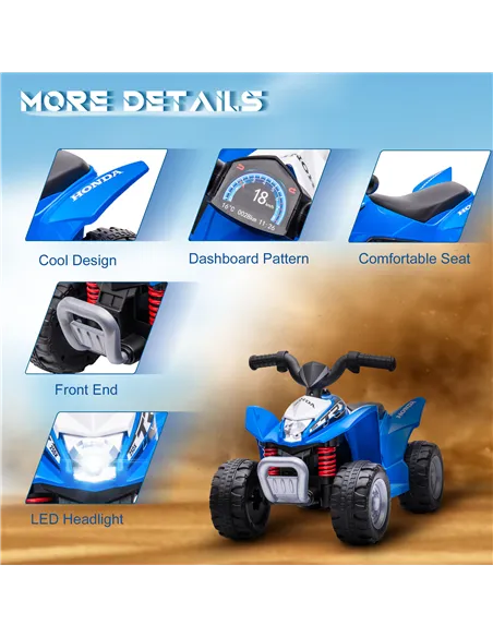 AIYAPLAY Honda Licensed Kids Electric Quad Bike, 6V ATV Ride On for Ages 1.5-3 Years, Blue