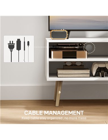 HOMCOM TV Stand up to 55 Inches, TV Unit with Open Shelves and Cable Holes - White