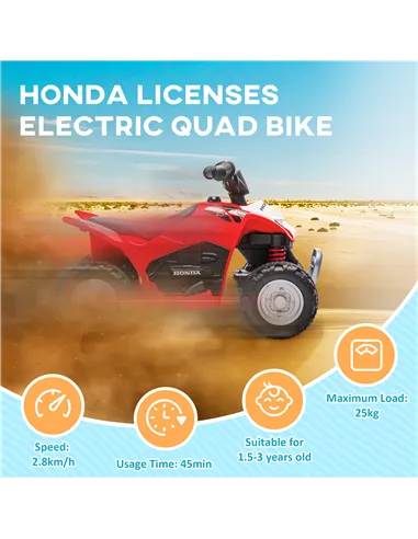 AIYAPLAY Honda Licensed Kids Electric Quad Bike, 6V ATV Ride On for Ages 1.5-3 Years, Red