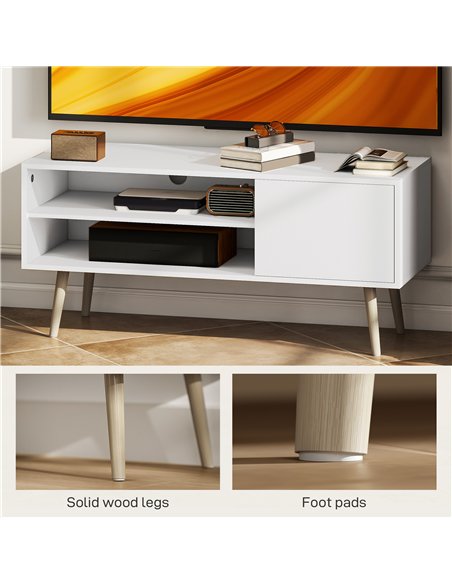 HOMCOM TV Stand up to 55 Inches, TV Unit with Open Shelves and Cable Holes - White