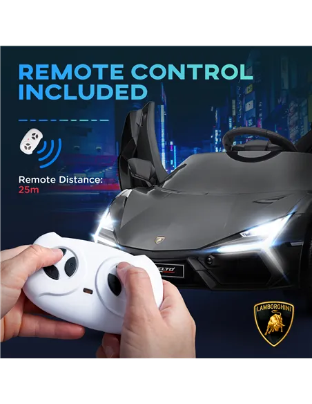 AIYAPLAY Lamborghini Revuelto Licensed 12V Ride on Car w/ Butterfly Doors, Transport Wheels, Suspension, Remote Control, Black