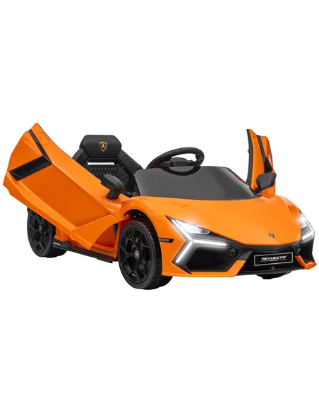 AIYAPLAY Lamborghini Revuelto Licensed 12V Ride on Car w/ Butterfly Doors, Transport Wheels, Suspension, Remote Control, Orange