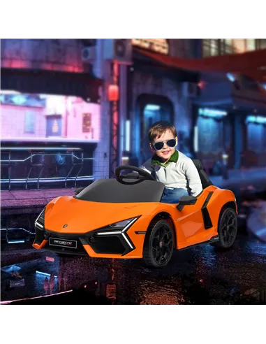 AIYAPLAY Lamborghini Revuelto Licensed 12V Ride on Car w/ Butterfly Doors, Transport Wheels, Suspension, Remote Control, Orange
