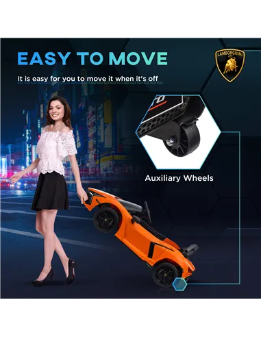 AIYAPLAY Lamborghini Revuelto Licensed 12V Ride on Car w/ Butterfly Doors, Transport Wheels, Suspension, Remote Control, Orange