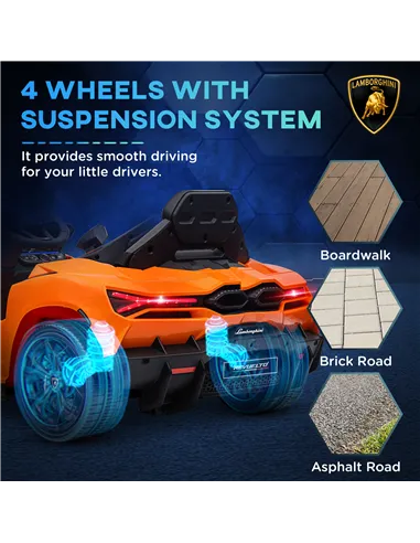 AIYAPLAY Lamborghini Revuelto Licensed 12V Ride on Car w/ Butterfly Doors, Transport Wheels, Suspension, Remote Control, Orange