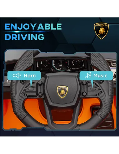 AIYAPLAY Lamborghini Revuelto Licensed 12V Ride on Car w/ Butterfly Doors, Transport Wheels, Suspension, Remote Control, Orange