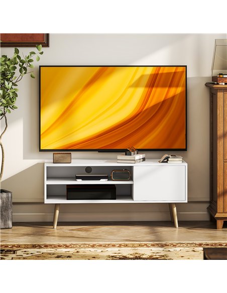 HOMCOM TV Stand up to 55 Inches, TV Unit with Open Shelves and Cable Holes - White