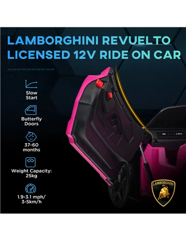 AIYAPLAY Lamborghini Revuelto Licensed 12V Ride on Car w/ Butterfly Doors, Transport Wheels, Suspension, Remote Control, Pink