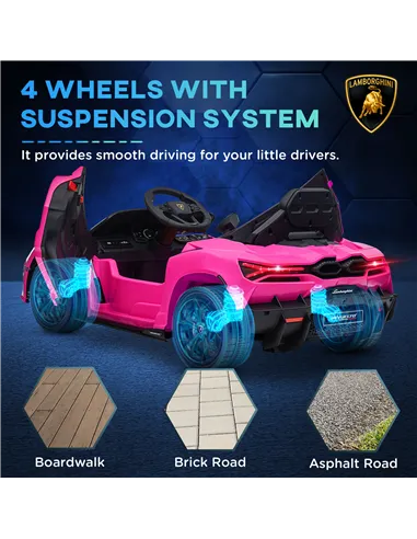 AIYAPLAY Lamborghini Revuelto Licensed 12V Ride on Car w/ Butterfly Doors, Transport Wheels, Suspension, Remote Control, Pink