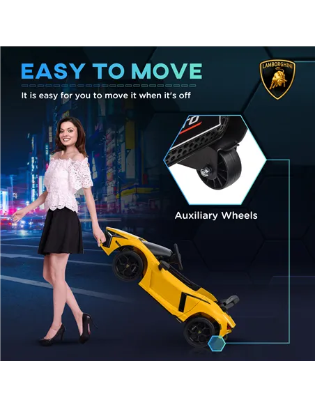 AIYAPLAY Lamborghini Revuelto Licensed 12V Ride on Car w/ Butterfly Doors, Transport Wheels, Suspension, Remote Control, Yellow