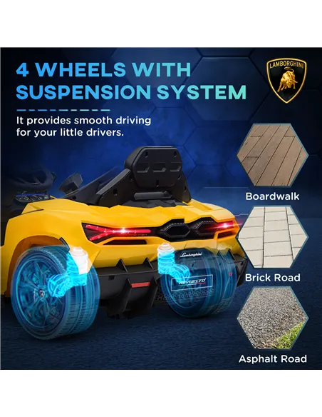 AIYAPLAY Lamborghini Revuelto Licensed 12V Ride on Car w/ Butterfly Doors, Transport Wheels, Suspension, Remote Control, Yellow