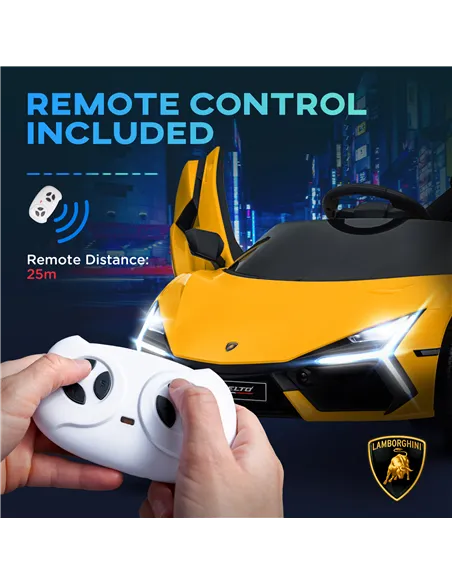 AIYAPLAY Lamborghini Revuelto Licensed 12V Ride on Car w/ Butterfly Doors, Transport Wheels, Suspension, Remote Control, Yellow