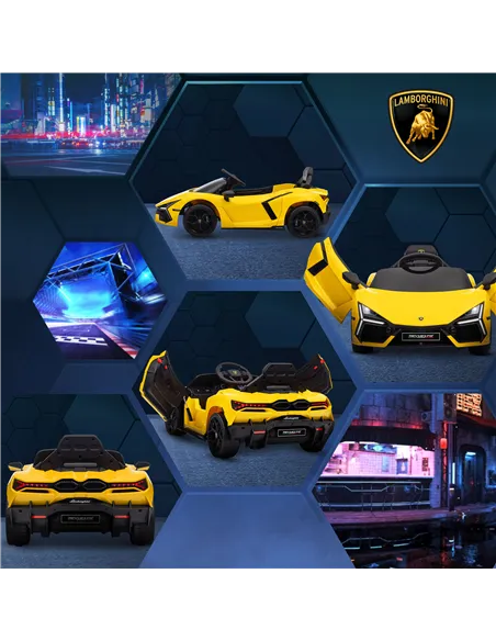 AIYAPLAY Lamborghini Revuelto Licensed 12V Ride on Car w/ Butterfly Doors, Transport Wheels, Suspension, Remote Control, Yellow