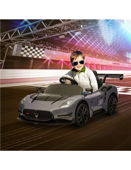 AIYAPLAY Maserati GT2 Licensed 12V Kids Electric Ride on Car with 4 Suspension Wheels, Remote Control, Music, Horn, Lights, Grey