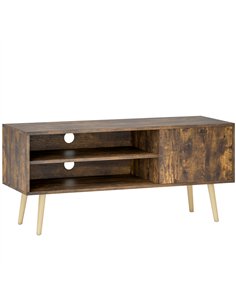 HOMCOM TV Stand up to 55 Inches, TV Unit with Open Shelves and Cable Holes - Brown