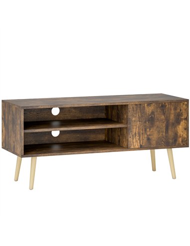 HOMCOM TV Stand up to 55 Inches, TV Unit with Open Shelves and Cable Holes - Brown