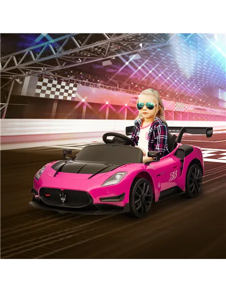 AIYAPLAY Maserati GT2 Licensed 12V Kids Electric Ride on Car with 4 Suspension Wheels, Remote Control, Music, Horn, Lights, Pink