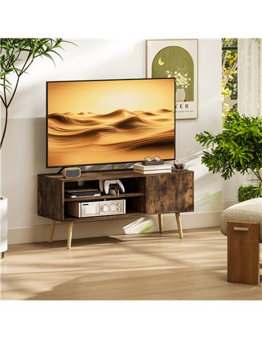 HOMCOM TV Stand up to 55 Inches, TV Unit with Open Shelves and Cable Holes - Brown