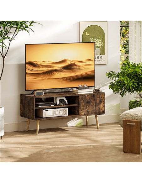 HOMCOM TV Stand up to 55 Inches, TV Unit with Open Shelves and Cable Holes - Brown